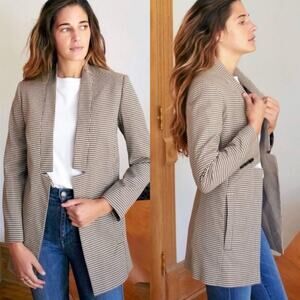 AYR Brown Check Virgin Wool Blend Coup Open Blazer - 6